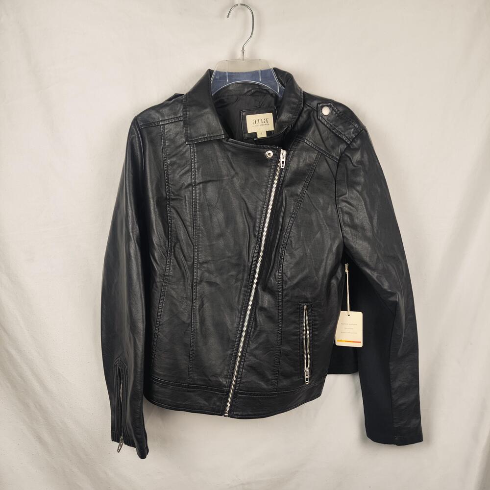A.n.a A New Approach Jacket Womens Large Black Faux Leather Moto Biker Zip